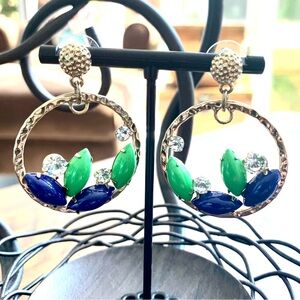 🌟 SALE $15 🌟 Vintage Circular Green Blue Cabochons Cubic Zirconia Earrings